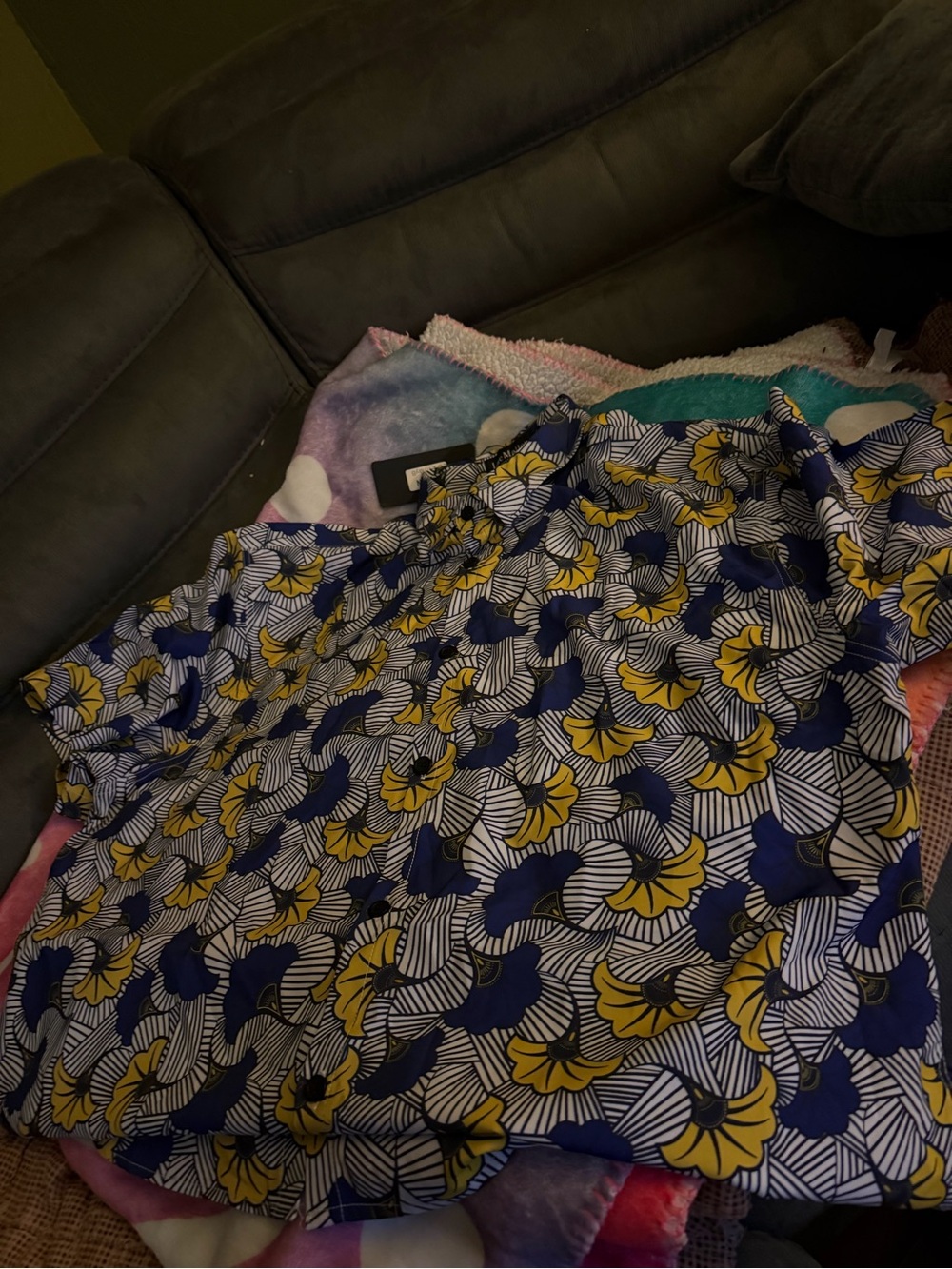 Men's Casual Button-Down Shirt in Navy & Yellow Floral Print